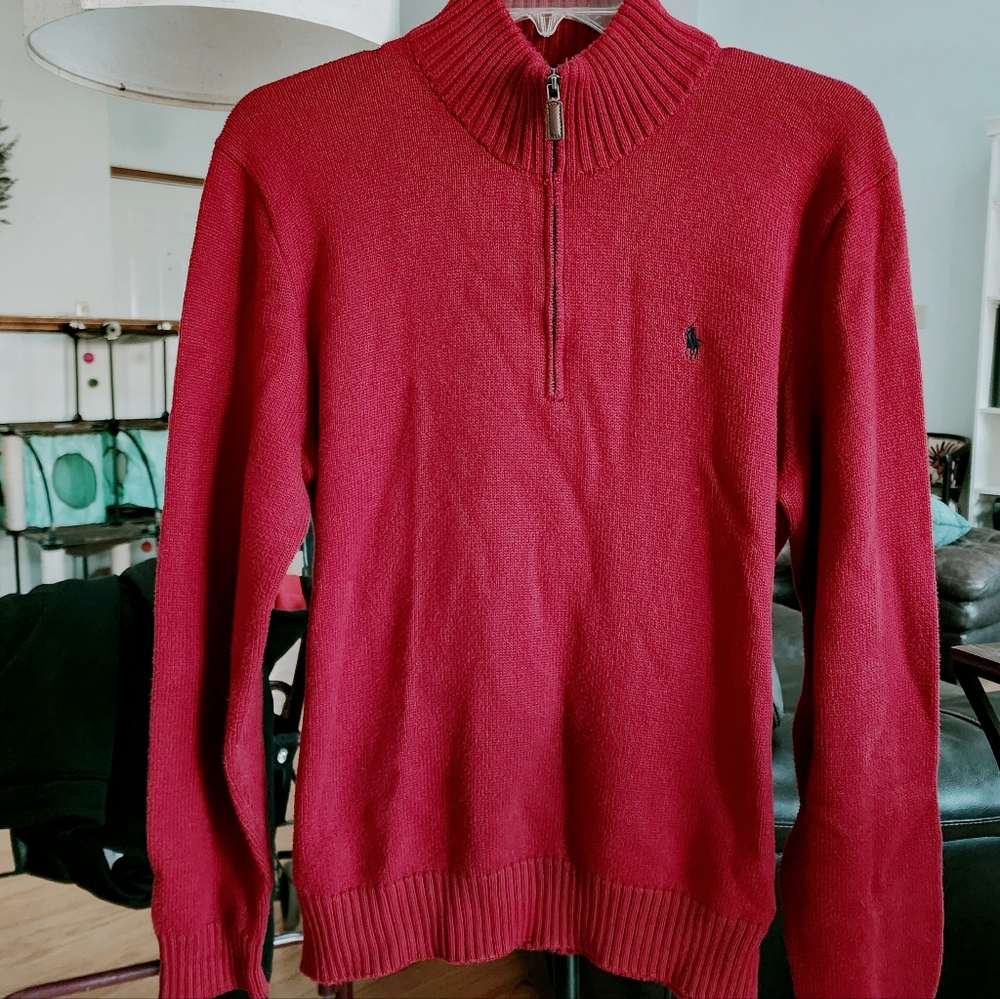 Vintage Polo by Ralph Lauren Dark Red Quarter-Zip Sweater size Large - Picture 3 of 7